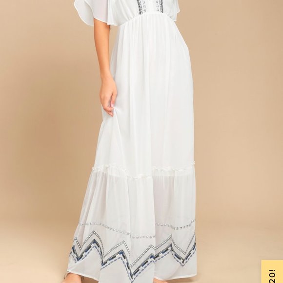Adelyn Rae Chandra White Embroidered Maxi Dress, Size Small - Picture 7 of 16